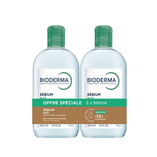 Bioderma Sébium H2O Eau micellaire nettoyante 2x500ml
