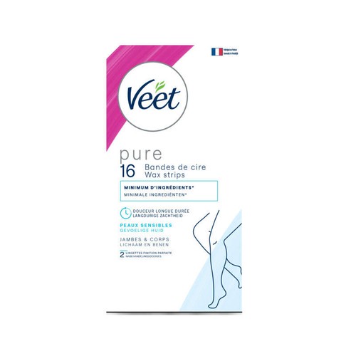 Veet Pure Bandes de Cire Corps et Jambes Peaux Sensibles x16