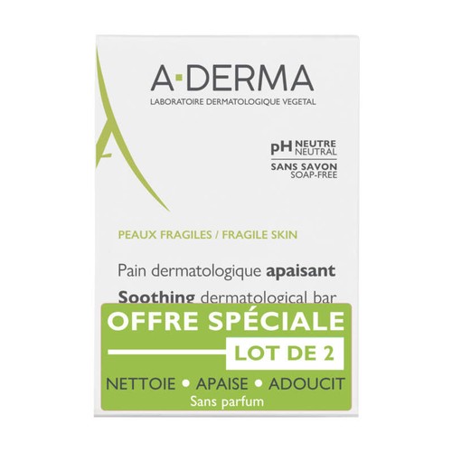 A-Derma Les indispensables Pain dermatologique apaisant 2x100g