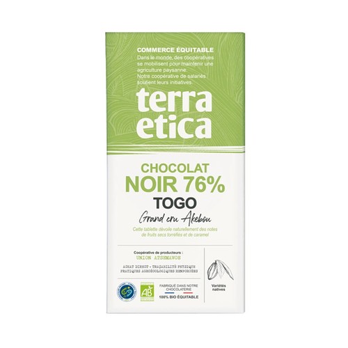 Terra Etica Chocolat Noir Bio et équitable 76% cacao du Togo 100g