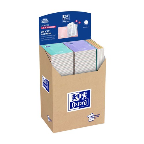 Oxford cahier duo pastel 24X32 grands carreaux 96P coloris assortis x1