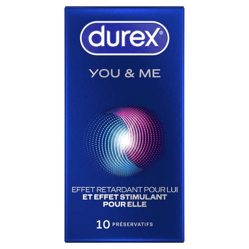 Durex You & Me Préservatif Extra Lubrifié Gel Retardant et Texture Stimulant x10
