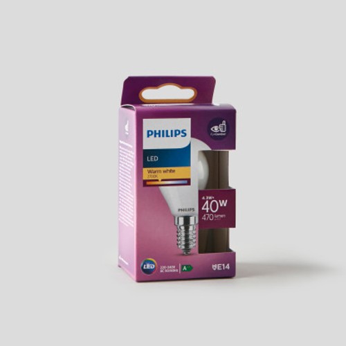 Philips Ampoule LED Sphérique E14 40W Blanc Chaud x1