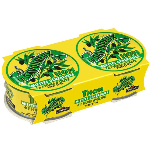 Le Savoureux 1/5 Miettes généreuses de thon à l'huile d'olive vierge extra Lot 2 -160g