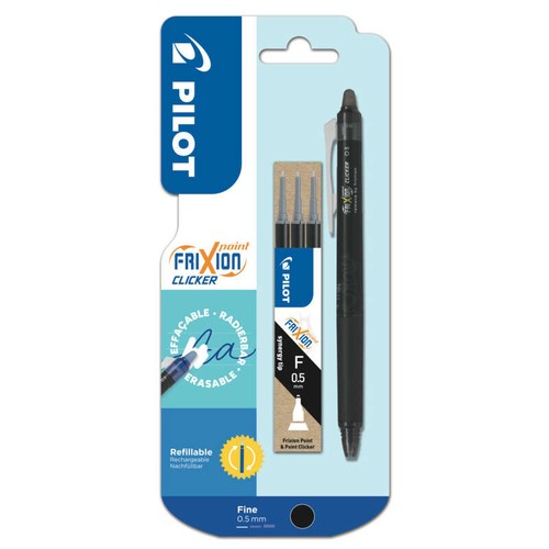 Pilot Frixion Point Clic 0.5 Fin Noir + 3 Recharges