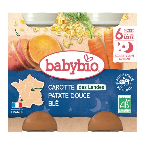 [Par Naturalia] Babybio Petits Pots Carotte et Patate Douce 6M 2x200g Bio