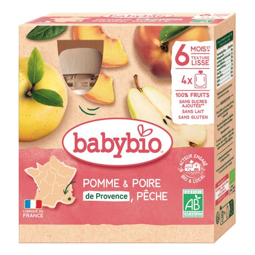 Babybio Purée de pomme, poire et pêche Bio 4x90g
