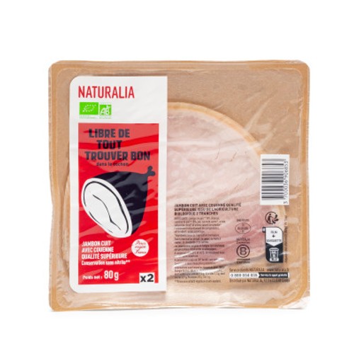 Naturalia Jambon supérieur avec couenne Bio x2 80g