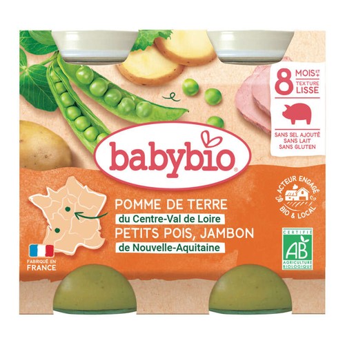 [Par Naturalia] Babybio Petits Pots Légumes et Jambon 8M 2x200g Bio