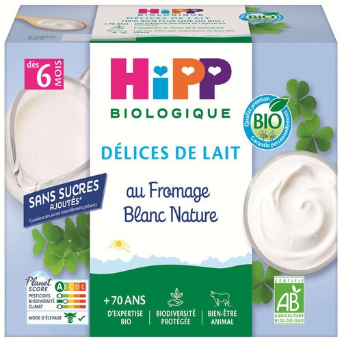 [Par Naturalia] Hipp Délices De Lait Au Fromage Blanc Nature 6M Bio 4x100g