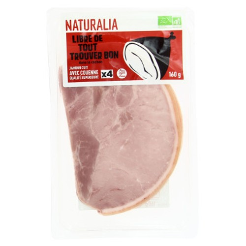 Naturalia Jambon Avec Couenne Qualité Supérieure Bio x4 160g