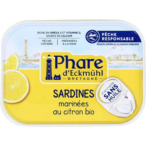 Phare d'Eckmühl Sardines Citron sans Huile Bio 135g
