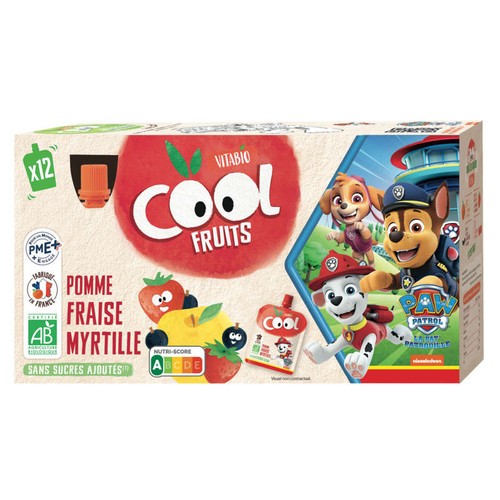 Vitabio Cool Fruits, Pomme Fraise Myrtille + Acérola, Bio 12x90g