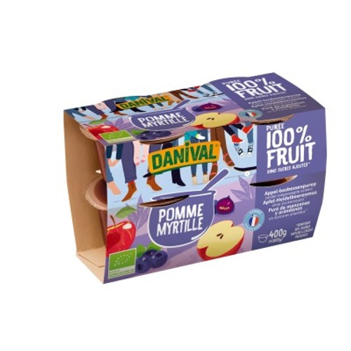 [Par Naturalia] Danival Dessert Pomme Myrtille Sans Sucres Ajoutés Bio 4x100g