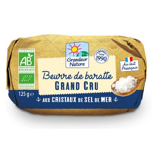 Grandeur Nature Beurre de Baratte Grand Cru aux Cristaux de Sel de Mer 125g