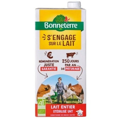 Bonneterre Lait Stérilisé U.H.T Entier Bio 1L