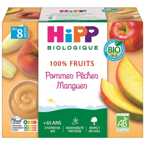 [Par Naturalia] Hipp Coupelles Pommes, Pêches & Mangue 8M Bio 4X100g