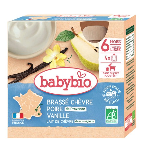 [Par Naturalia] Babybio Gourde Brassé Chèvre Poire Vanille 4x85g