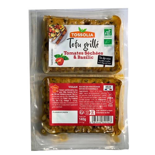 Tossolia Suprême de Tofu Grillé Tomates Séchées & Basilic 140g