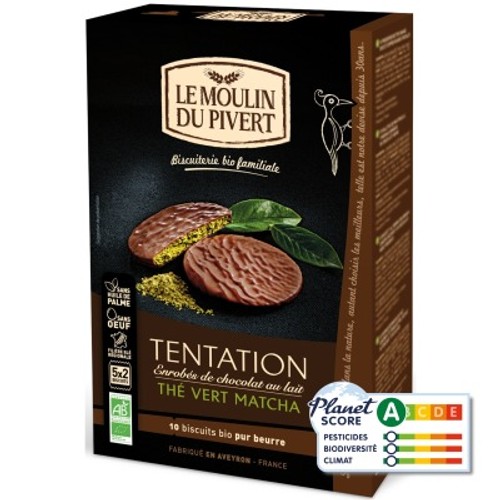 [Par Naturalia] Moulin Du Pivert Biscuits Tentation Chocolat Noir Au Thé Vert Matcha Bio 130g