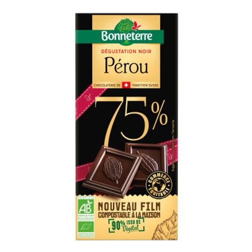 [Par Naturalia] Bonneterre Chocolat Noir Dégustation 75% Pérou 100G Bio