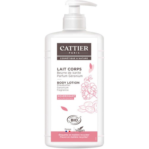 Cattier Lait Corps Hydratant Beurre de Karité et Géranium Bio 500ml