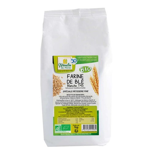 [Par Naturalia] Moulin Des Moines Farine de Blé Blanche Pâtissière Type  T45 1kg