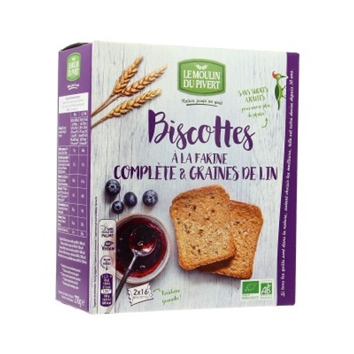Moulin du Pivert Biscottes Farine Complète & Graines de Lin Sans Sucres 270g