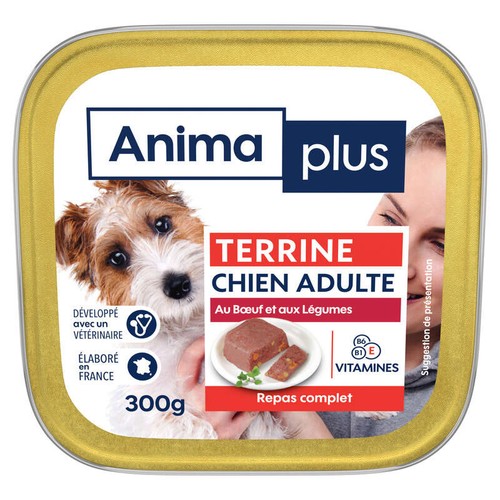 Casino Anima Plus Terrine au Bœuf & aux Légumes pour Chien Adulte 300g