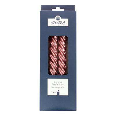 Ambiances Devineau Bougies flambeaux torsadées bois de rose en boite carton, 4 bougies