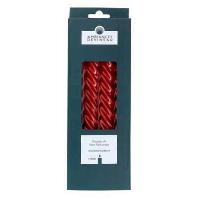 Ambiances Devineau Bougies flambeaux torsadées rouges, 4 bougies