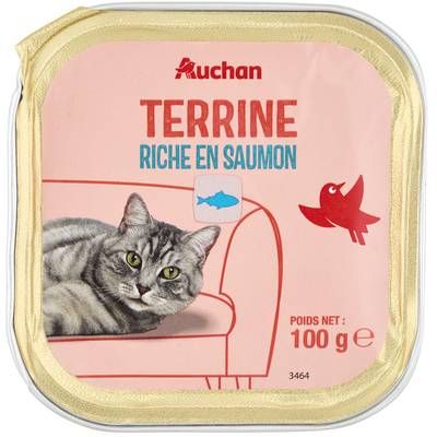 Auchan Barquette Terrine riche en saumon pour chat, 100g