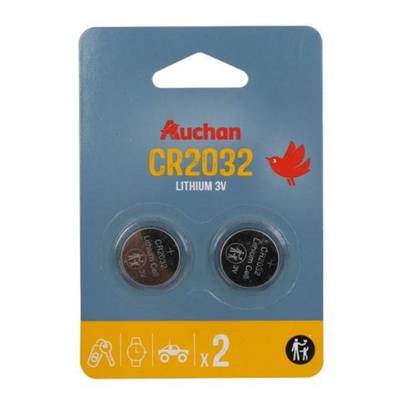 Auchan 2 piles lithium bouton CR2032 3V, 2  piles