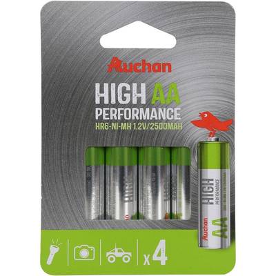 Auchan 4 Piles HR06 / AA rechargeables haute performance  2500 MAH, 4  piles