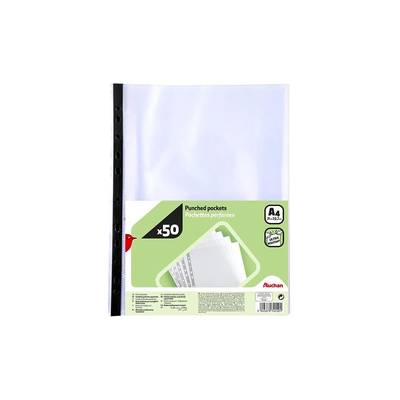 Auchan Pochettes plastiques perforées A4, 50 pochettes
