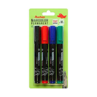 Auchan  4 marqueurs permanents assortis pointe ogive, 4 marqueurs