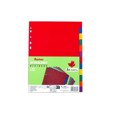 Auchan Intercalaires carton A4 21x29,7, 12 intercalaires