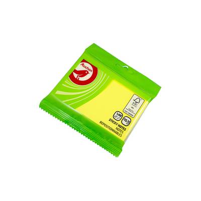 Auchan 100 notes adhésives jaunes 125 x 75 mm., 1 block de 100 notes