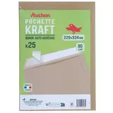 Auchan 25 enveloppes kraft auto-adhésives, Dimensions 229 x 324 mm