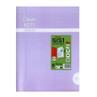 Auchan Cahier piqure polypro, 24x32 Seyes - Grands carreaux, 96 pages