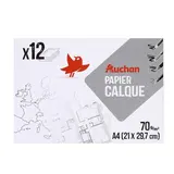 Auchan Pochette papier calque A4, 12 feuilles 70g/m²