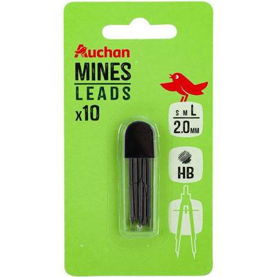 Auchan Lot de 10 mines HB pour compas, 2.0 mm