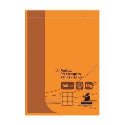Auchan Bloc de bureau A5 14,8x19,5cm petits carreaux, 160 pages 80g