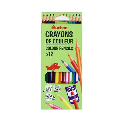 Auchan Lot de 12 crayons de couleurs, 12 crayons