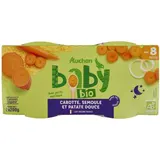 Auchan Baby Bio Carotte semoule patate douce bio Bol Bébé dès 8 mois, 2x200g