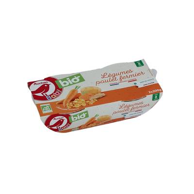 Auchan Baby Bio Légumes avec poulet fermier bio Bol bébé dès 8 mois, 2x200g