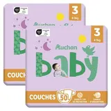 Auchan Baby Couches taille 3 (4-9kg), Lot de 2x50 couches