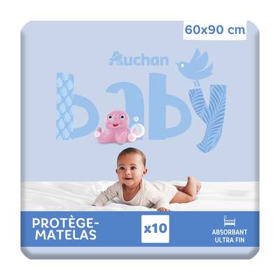 Auchan Baby Alaise protège- matelas bébé jettable, 10 alaises Dimensions : 60x90 cm