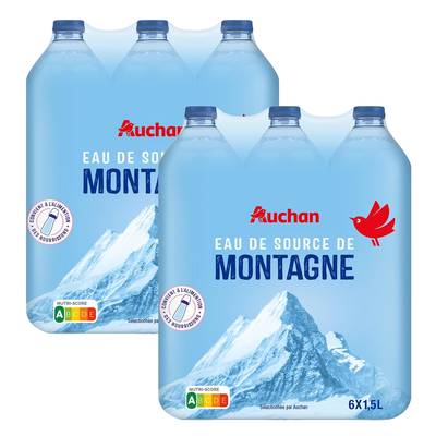 Auchan Eau de source de montagne, Lot de 2x6x1,5L
