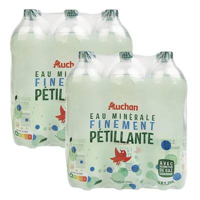 Auchan Eau minérale naturelle gazeuse, Lot de 2 - 6x1,25L